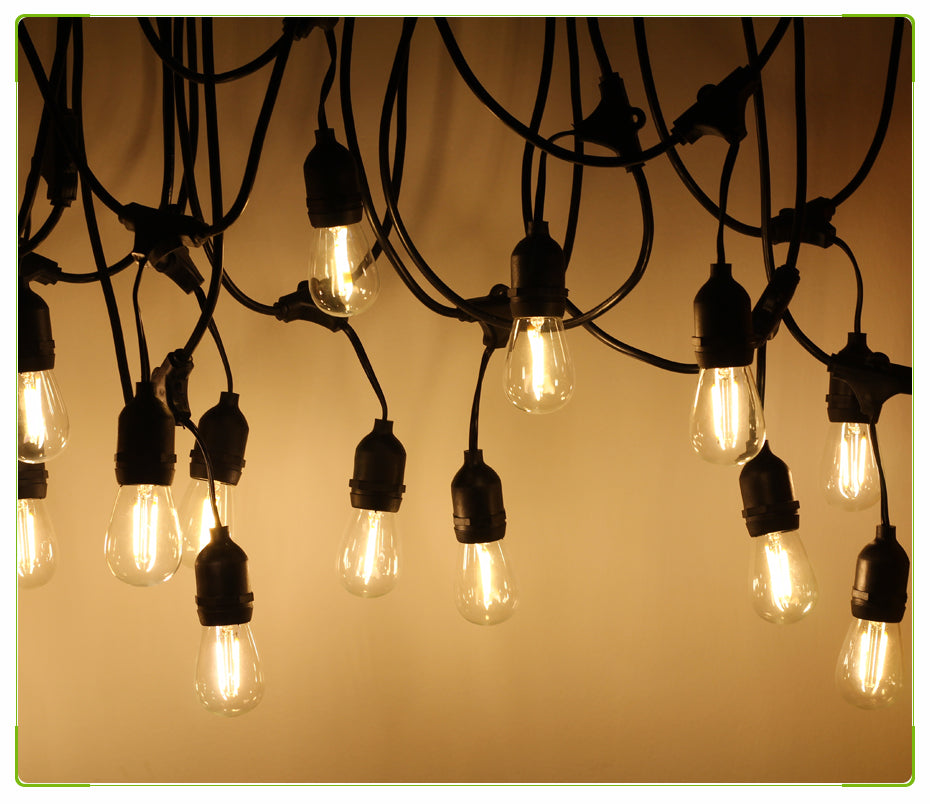 Ghirlanda solara de 10 metri cu 10 becuri, LED filament, 2W, 3000k