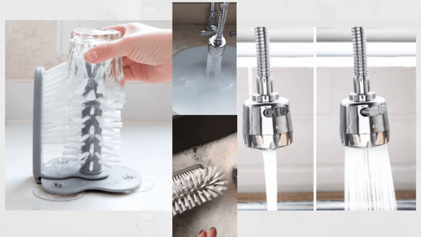 Perie pentru spalat pahare + prelungitor flexibil robinet